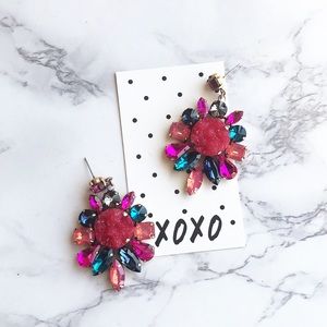 Trendy multi color stud statement earrings
